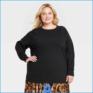 1X - Womens Cozy Crewneck Sweatshirt - Ava Viv - Black